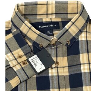 Mizzen‎ + Main Men's XXL City Flannel Khaki William Plaid Button Down Shirt